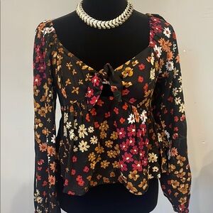Floral Black Blouse with Multicolor Accents